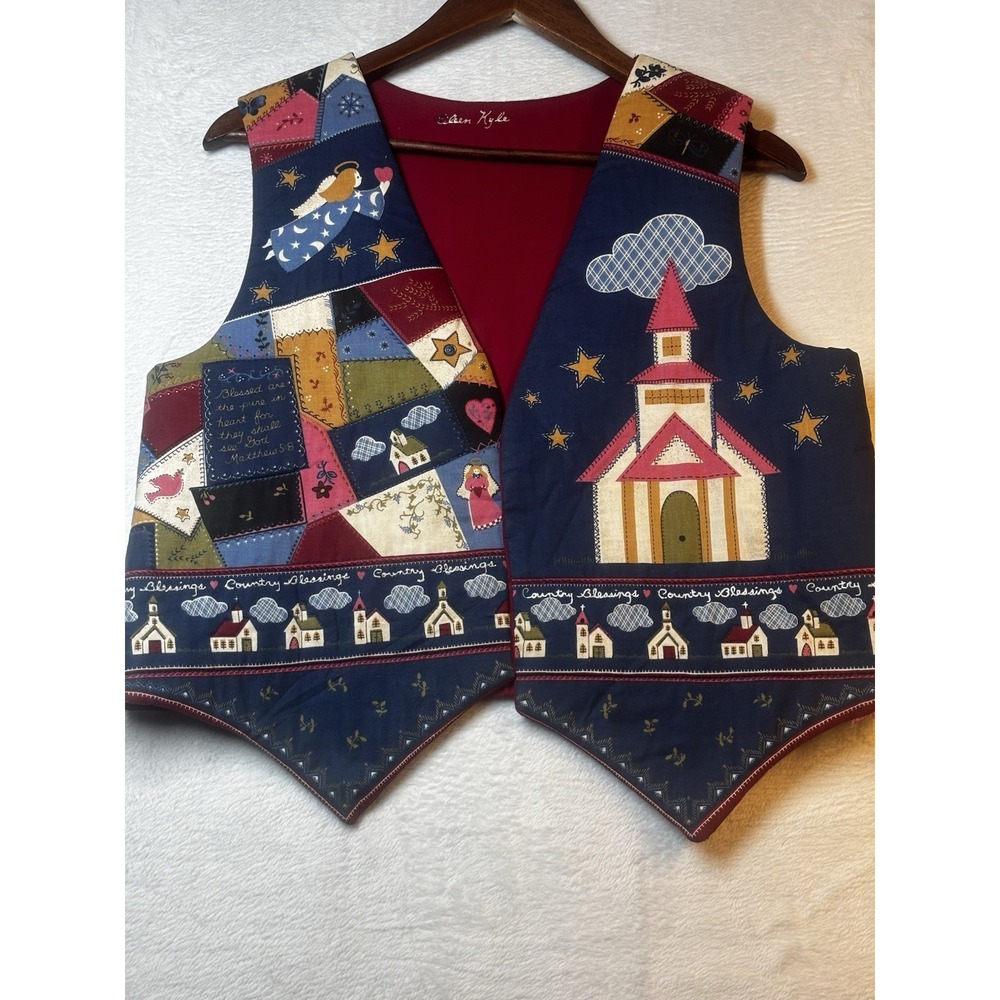 Christmas Patchwork Vest Blue Red Religious‎ Scripture Handmade
